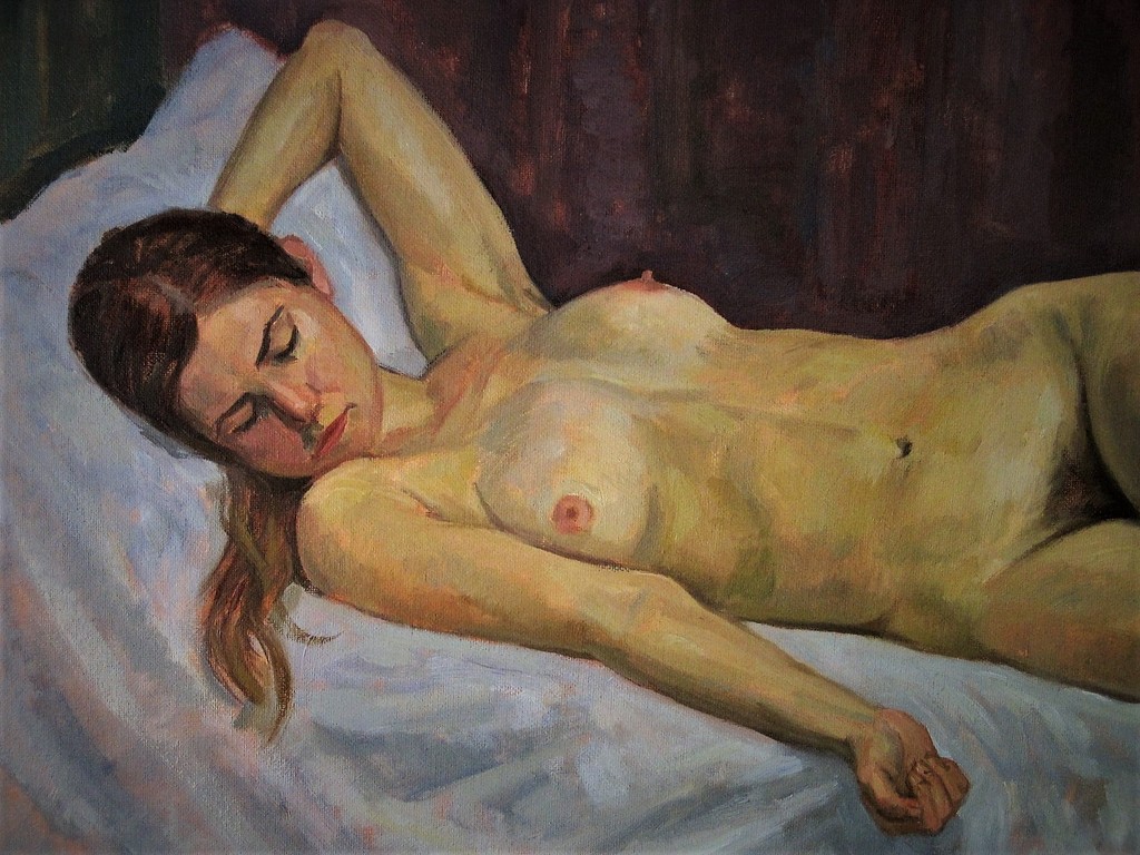 Magnifiek klassiek olieverf "Liggend slapend naakt" van Ronald Terpstra  kopen? Bied vanaf 1!