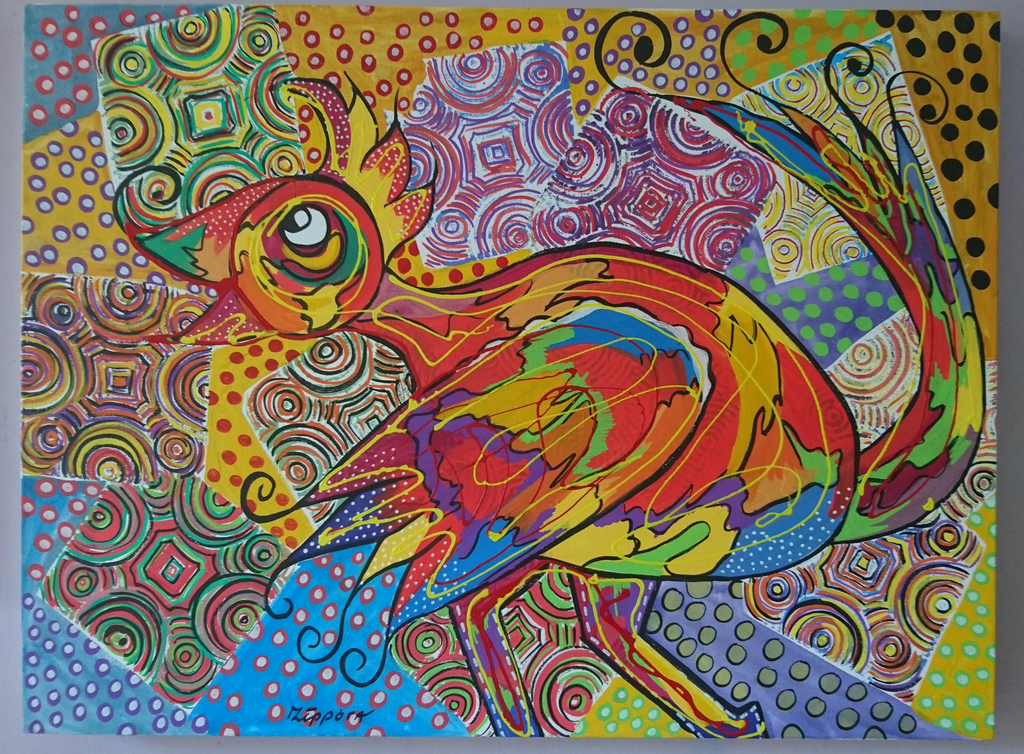 Zippora Meijer  Bird Of The Dance  60/80 cm acryl en posca op katoen kopen? Bied vanaf 50!