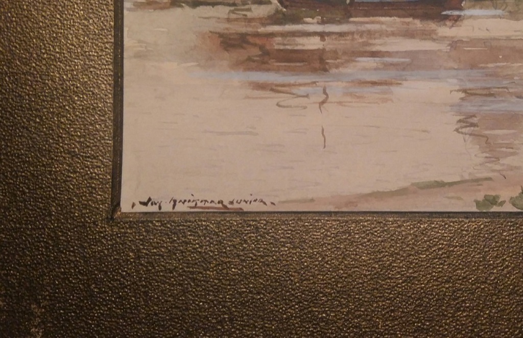 Jan Simon Knikker (jr.) - Jan Knikker jr. Aquarel, dorpje aan de IJssel(?) kopen? Bied vanaf 30!