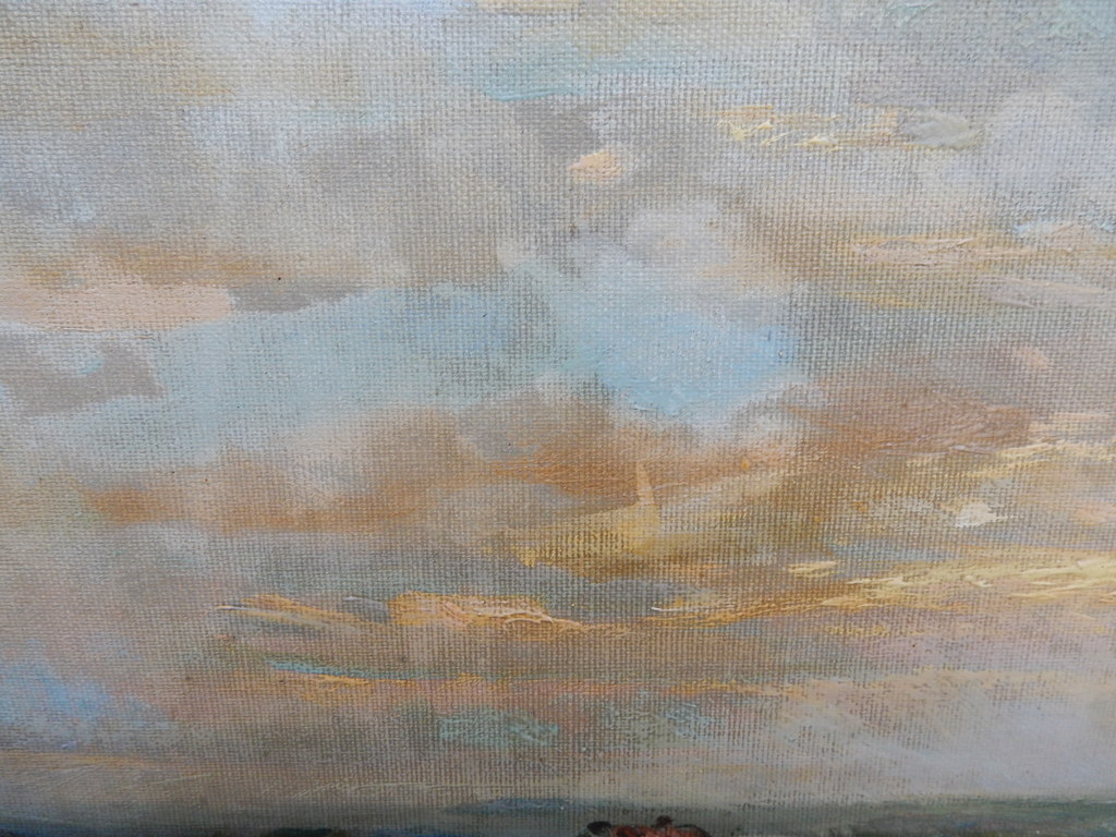 A.J.B.Wouters,olieverf op linnen, paard en wagens in landschap kopen? Bied vanaf 100!