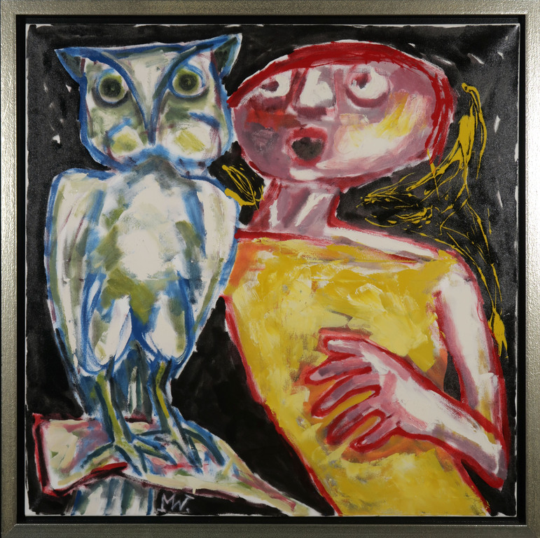 Martin van Wordragen: Olieverf op doek, Artiste met uilenbeeld - Ingelijst  kopen? Bied vanaf 750!