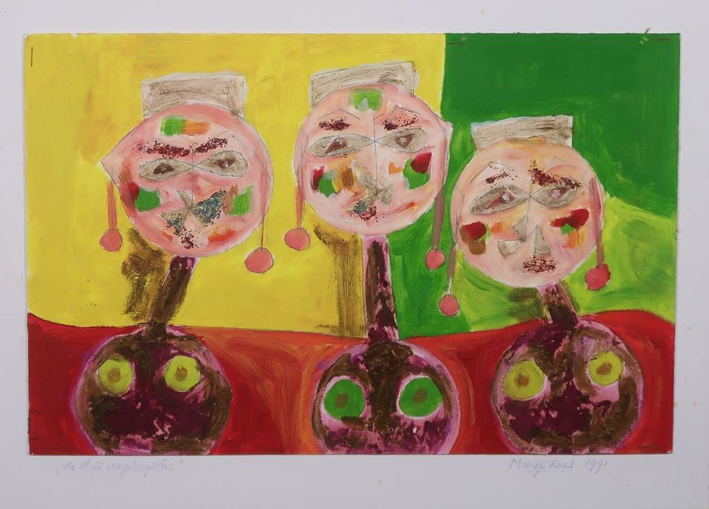 Meertje Kaal: Olieverf op karton, De drie verpleegsters - Ingelijst kopen? Bied vanaf 1!