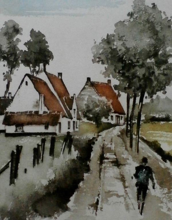 Roger Hebbelinck - aquatint: de weg naar het dorp kopen? Bied vanaf 25!