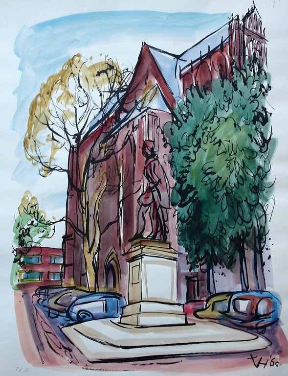 Toon van Ham, gemengde techniek. Domkerk Utrecht verkocht voor € 65!
