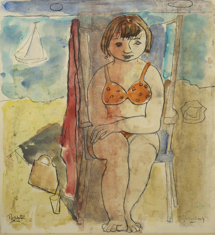 Bob Zijlmans: Aquarel en inkt, Vakantie in Pornic - Ingelijst kopen? Bied vanaf 50!