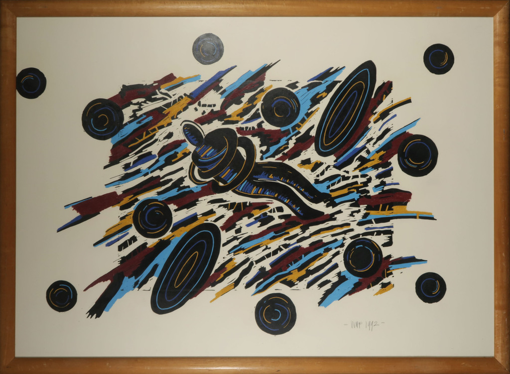 Hans Wap: Pastel en Acryl op papier, Outer space - Ingelijst (Groot!) verkocht voor € 255!