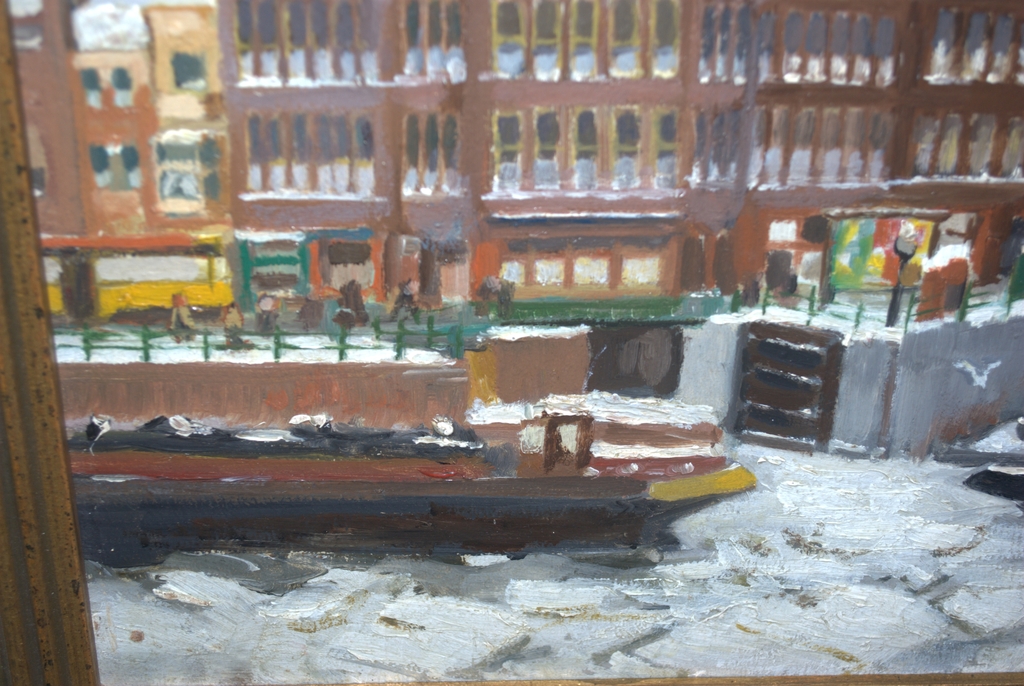 Amsterdam, winter op de gracht - olieverf - ingelijst kopen? Bied vanaf 35!