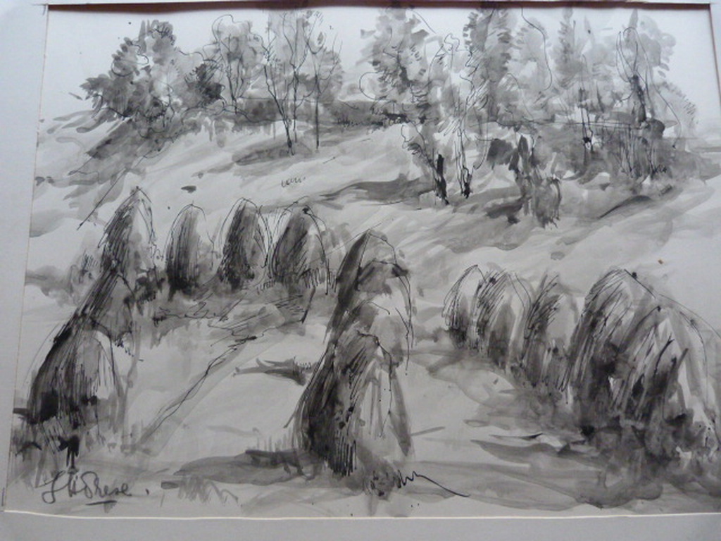 Jobst Heinrich Frese ( 1914 - 1986 ) - tekening/aquarel - hooimijten. kopen? Bied vanaf 1!