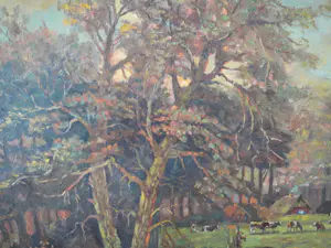 Jan Koning - olieverf op doek, koeien aan bosrand kopen? Bied vanaf 1!