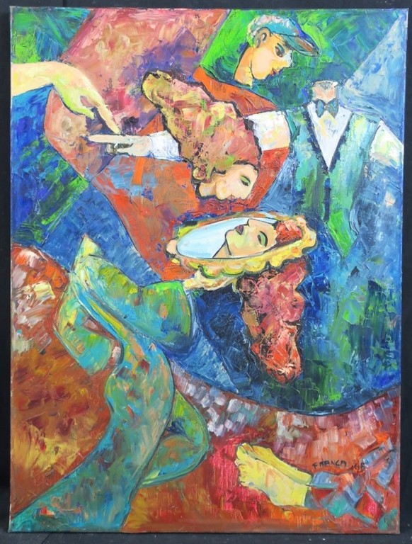 Franca Muller Jabusch: Olieverf op doek, Spiegel verkocht voor € 80!