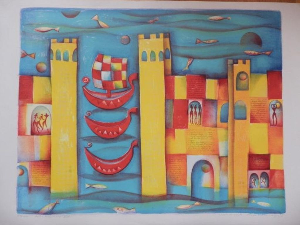 MARIANNE AULMAN Zeer Grote Kleurenlitho  ATLANTIS  XIV Handgesigneerd verkocht voor € 45!