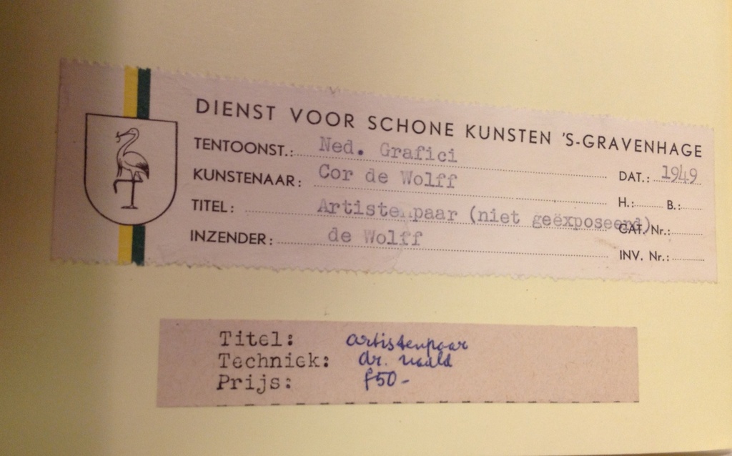 Cor de Wolff, ets, Artistenpaar kopen? Bied vanaf 45!