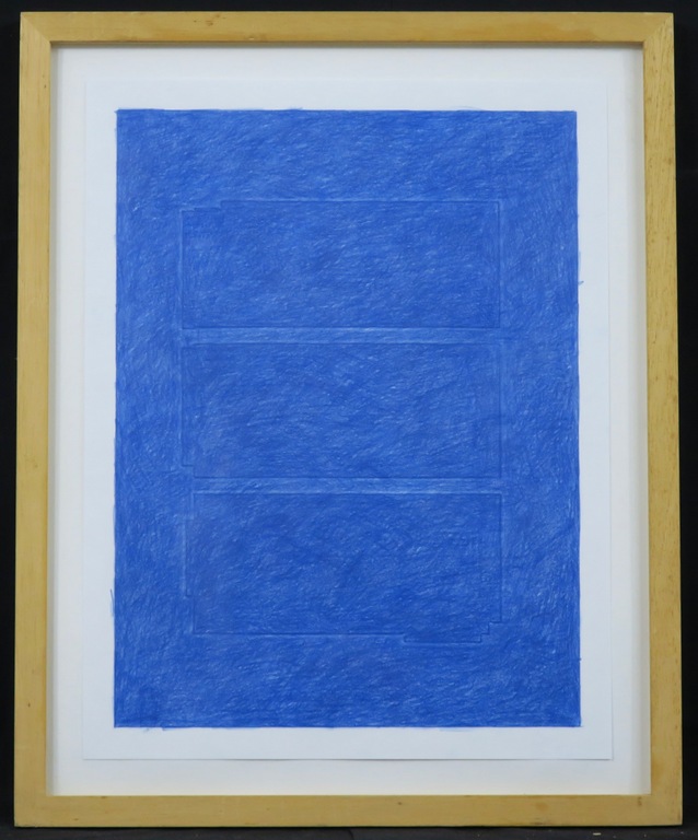 Oscar Lourens: Krijt op papier, Zonder titel (blauw) - Ingelijst kopen? Bied vanaf 60!
