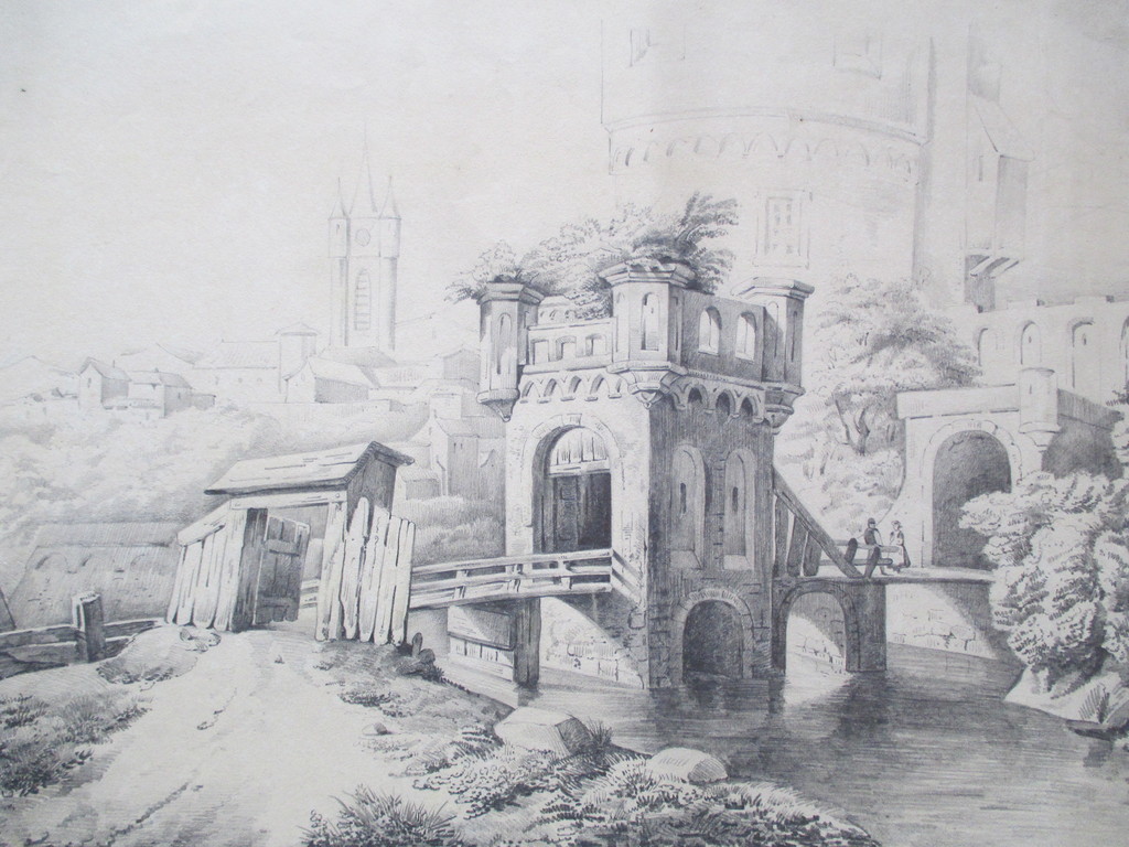 Onbekend, tekening slotgracht, 1845 kopen? Bied vanaf 35!