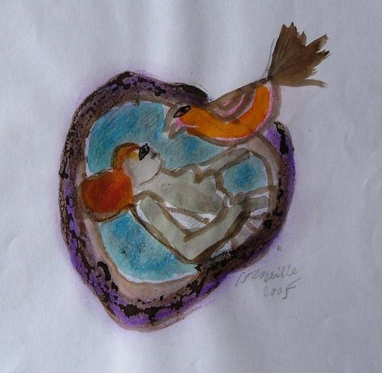 Corneille : naakt met roodborstje (originele aquarel) kopen? Bied vanaf 700!