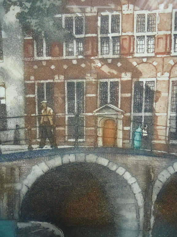 H.E. Roodenburg ( 1895 - 1987 ) - kleurets - Het Huis aan de Drie Grachten.  kopen? Bied vanaf 1!