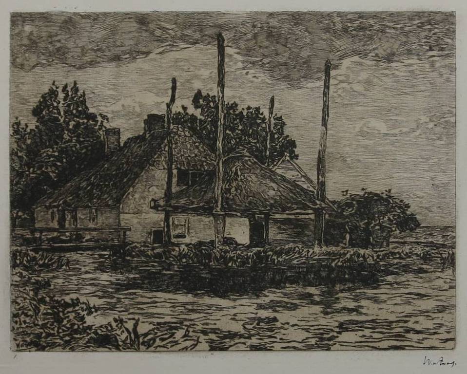 Willem de Zwart: Ets, Boerderij met hooischelf verkocht voor € 50!