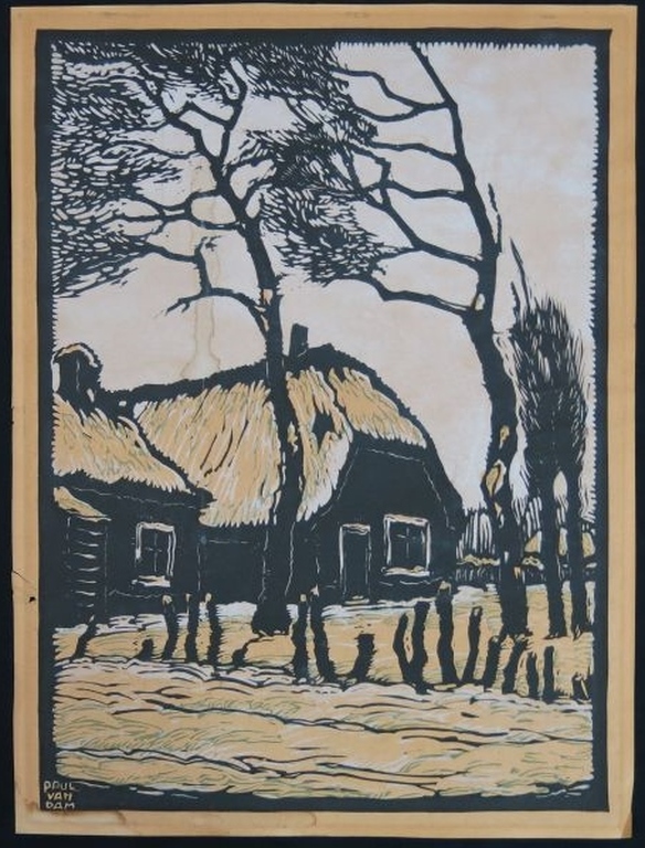 Lot met o.a. Paul van Dam: Houtsnede, Boerderij in de winter  kopen? Bied vanaf 20!