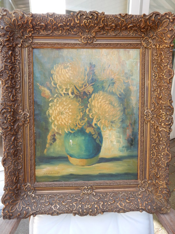 H.W. Eckhardt, stilleven, gele bloemen in vaas, olieverf op doek.H verkocht voor € 111!
