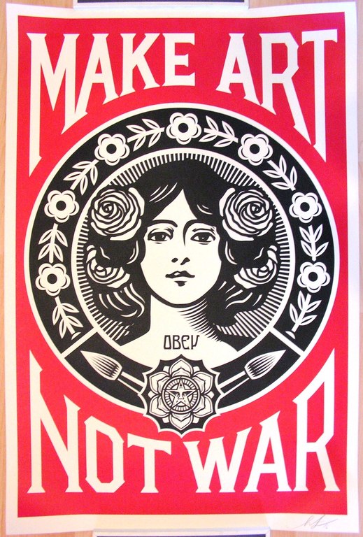 Shepard Faire -  Kleurenlithografie 'Make Art Not War' - handgesigneerd verkocht voor € 75!
