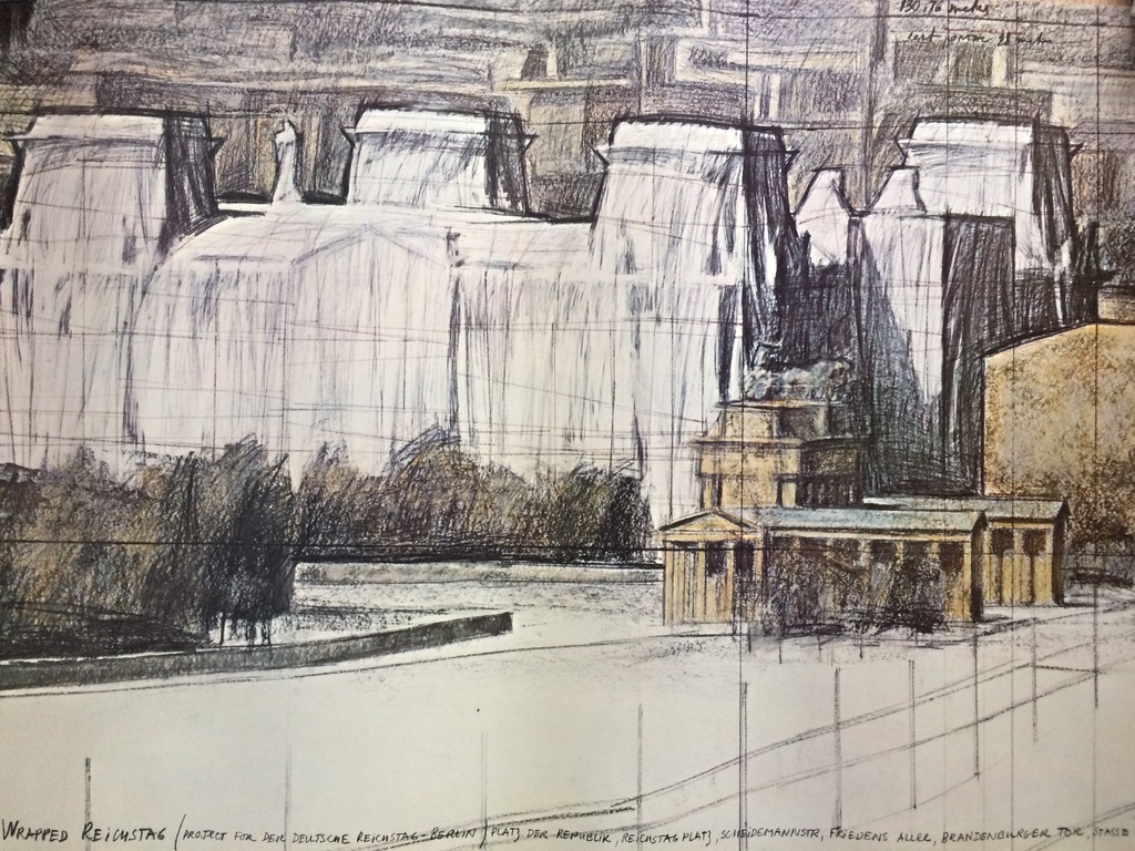 Christo, Â´Wrapped Reichstag'. Gesigneerd r.o. Niet ingelijst verkocht voor € 185!