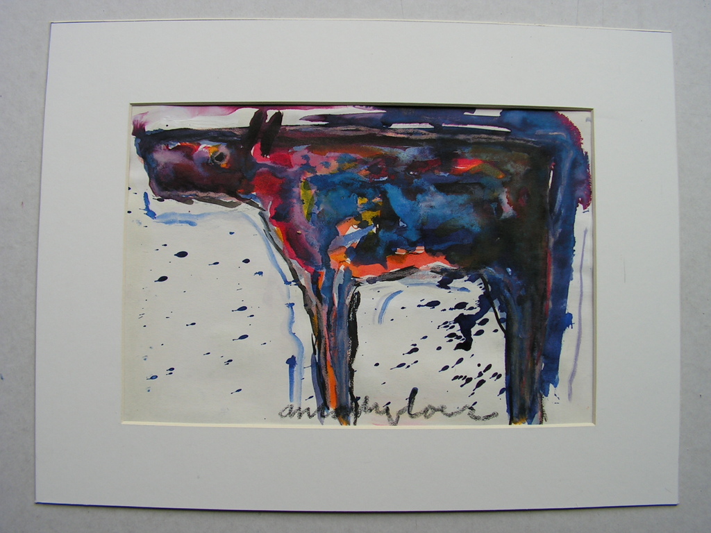 Anton Heyboer - 'koe'  -  gouache op papier. kopen? Bied vanaf 200!