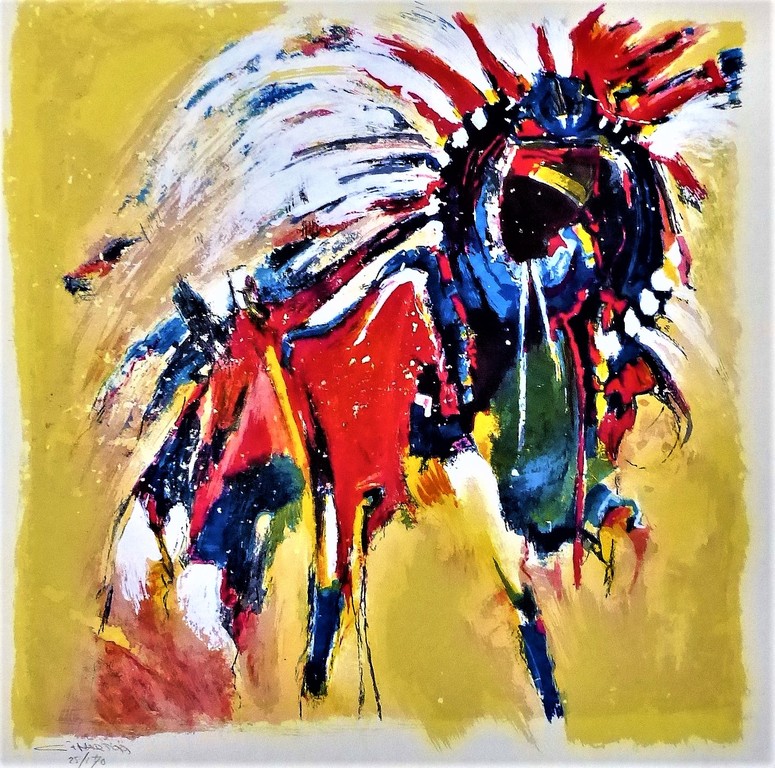 Gerard t hart ,Zeefdruk op papier, Handgeschept,Handgesigneerd,Titel Shamaan1 verkocht voor € 40!