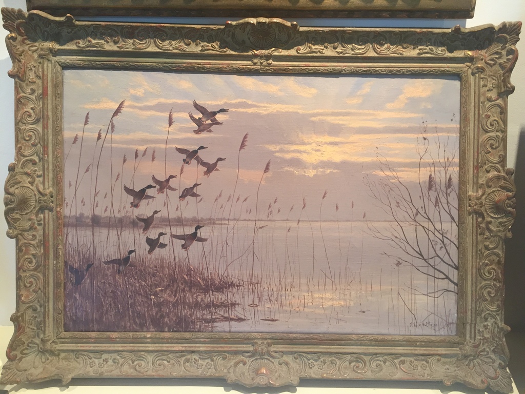 J.L. van der Meide, olie op doek, opvliegende eenden aan de plas kopen? Bied vanaf 1!