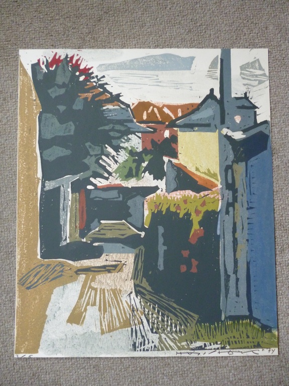 Hein Stork - kleurenlinosnede - Rue des pêcheurs, Beaulieu verkocht voor € 125!