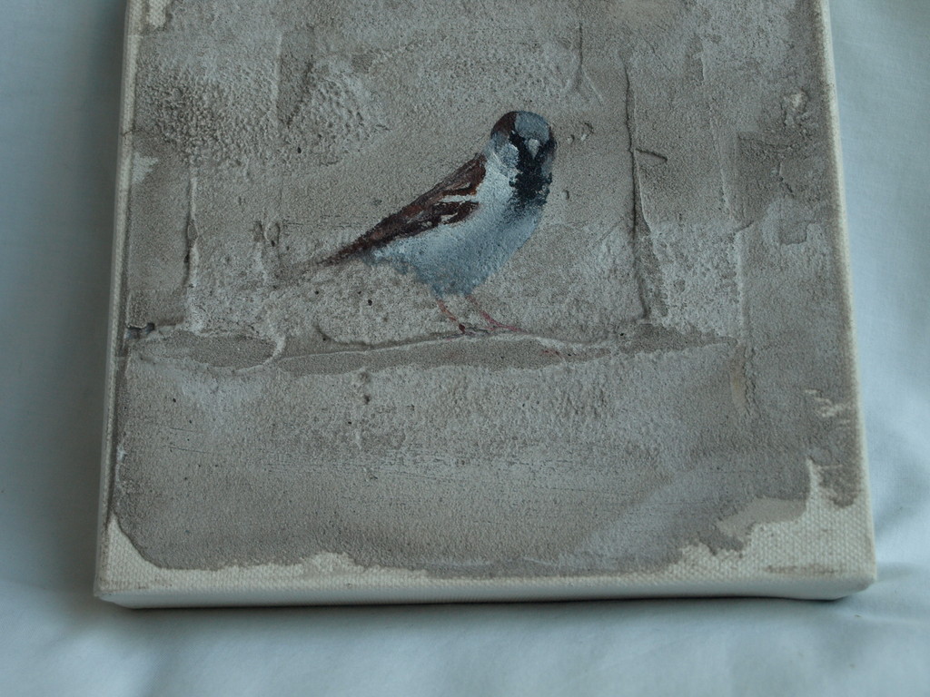 Jan Grotenbreg : Acrylverf en cement op doek , Huismus – gesigneerd – ca 2005 kopen? Bied vanaf 125!