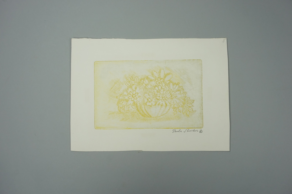 Paula Sluiter - ets - bloemen in gele inkt  kopen? Bied vanaf 10!
