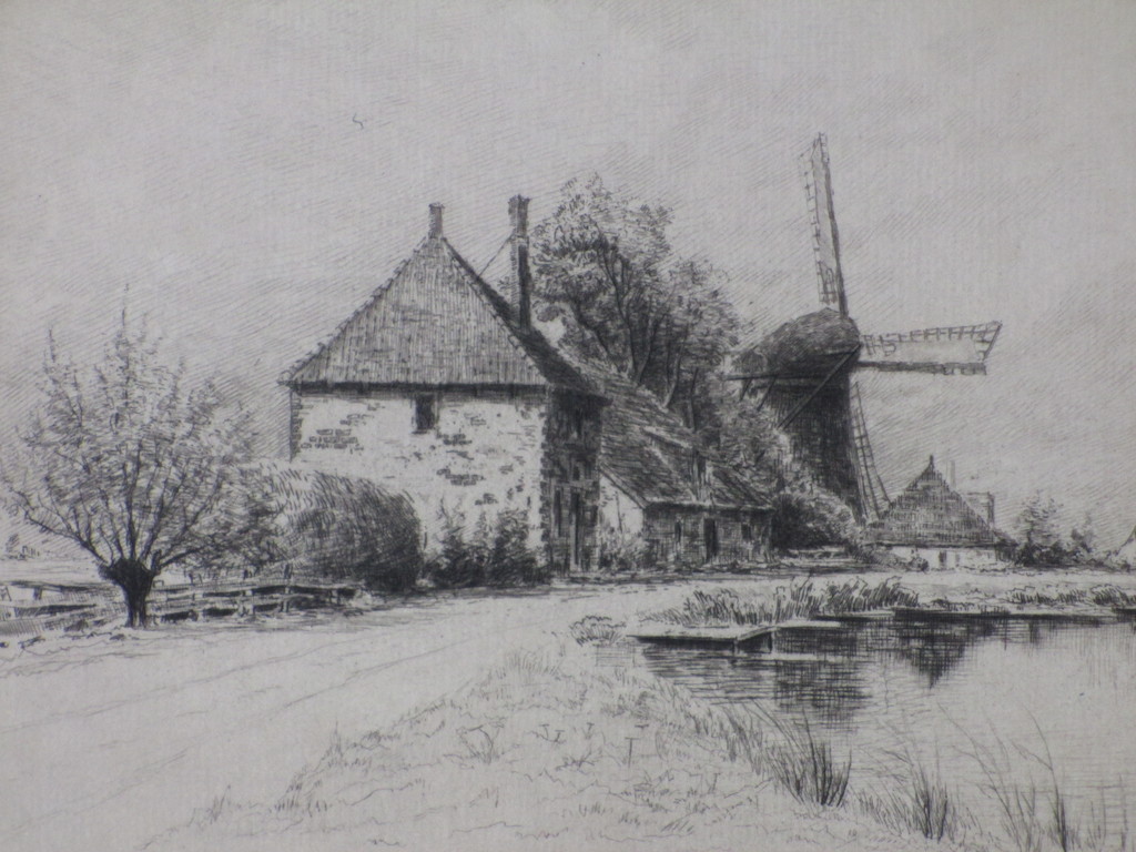 Elias Stark, Molens in Hollands landschap, Litho kopen? Bied vanaf 30!