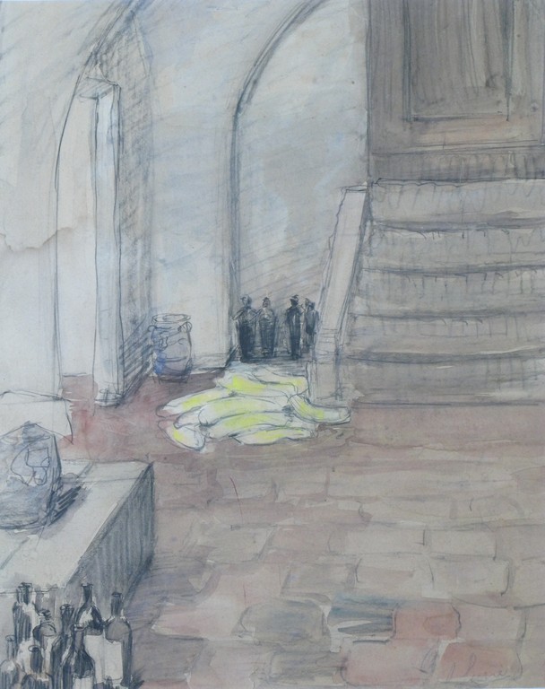 Coba Surie ( Amsterdam 1879 ) Aquarel-tekening, interieur van een kelder. kopen? Bied vanaf 1!