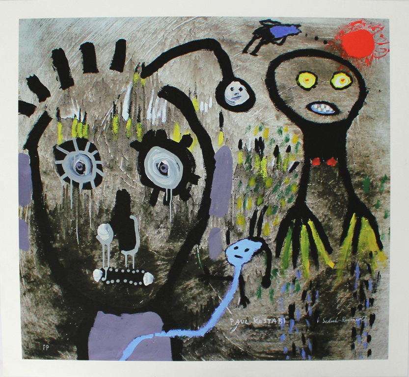 Paul Kostabi + Schulz Rumpold. -Space Invaders- Giclee op linnen. 2013. verkocht voor € 69!