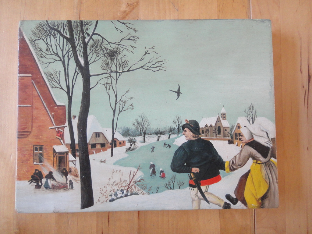 Jan de Bie (1946) -olieverf op paneel- 'sneeuwlandschap met personen' kopen? Bied vanaf 125!