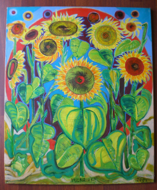 Ernst Vijlbrief: Zonnebloemen, olieverf op doek (groot) kopen? Bied vanaf 125!