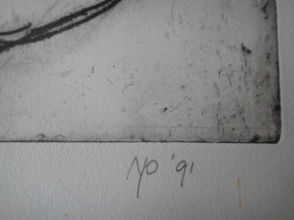 Onbekend, ets, figuratief naakt met rode driehoek kopen? Bied vanaf 1!