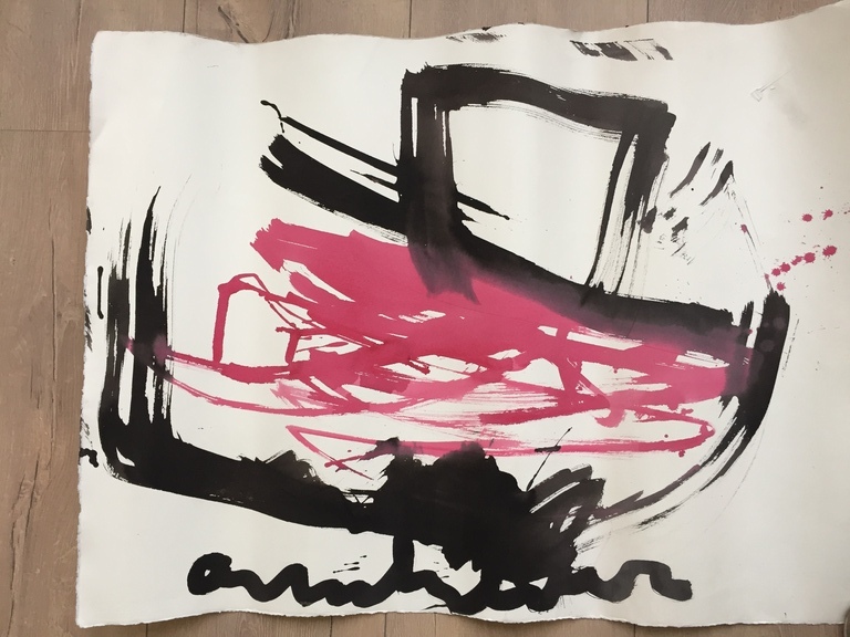 Anton Heyboer: origineel op handgeschept papier (Roze Bootje) / 80x110 cm verkocht voor € 120!