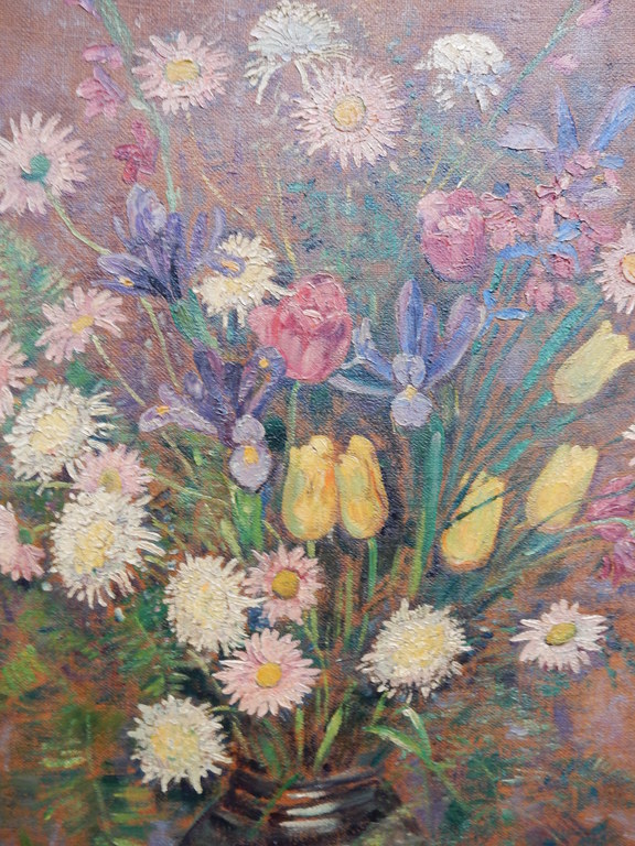 Jacob Johannes Doeser,stilleven, bloemboeket in vaas, oileverf op doek( 105x115) verkocht voor € 130!