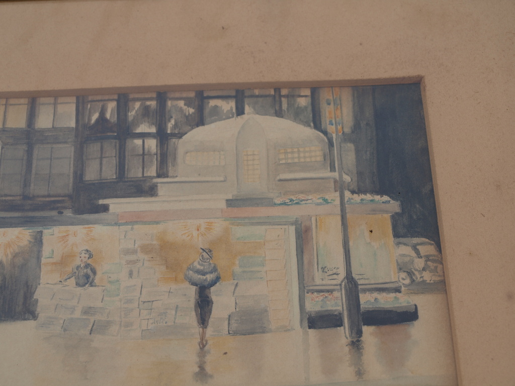 Onduidelijke signatuur : Aquarel , Kiosk – ingelijst – 1940 kopen? Bied vanaf 1!