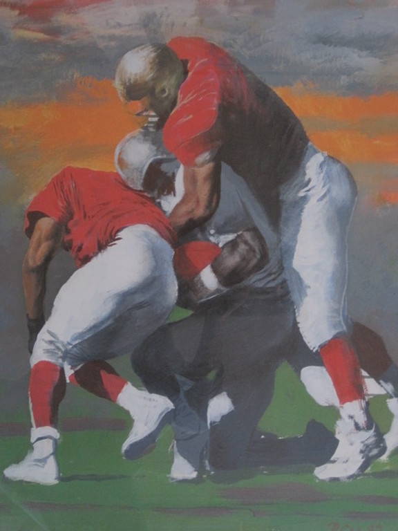 GROOT! olieverf "American Football New England Patriots" gesigneerd verkocht voor € 45!