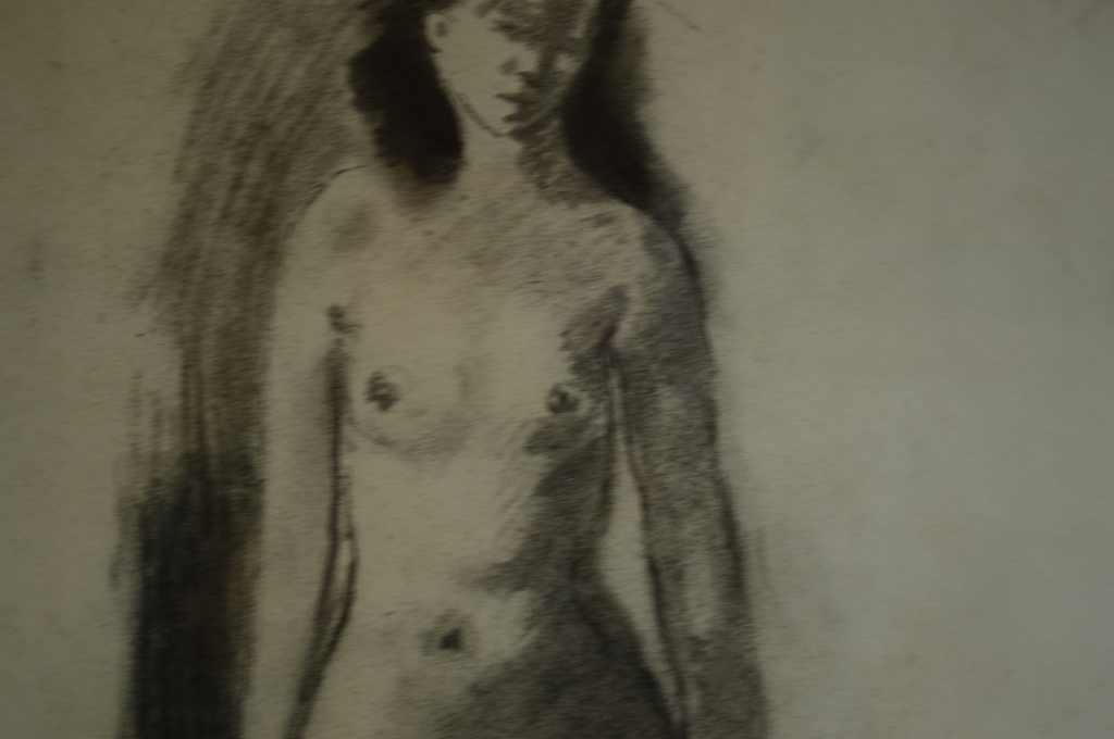 Theo Beerendonk, staand naakt, krijt 28x40 (55x69)  kopen? Bied vanaf 80!