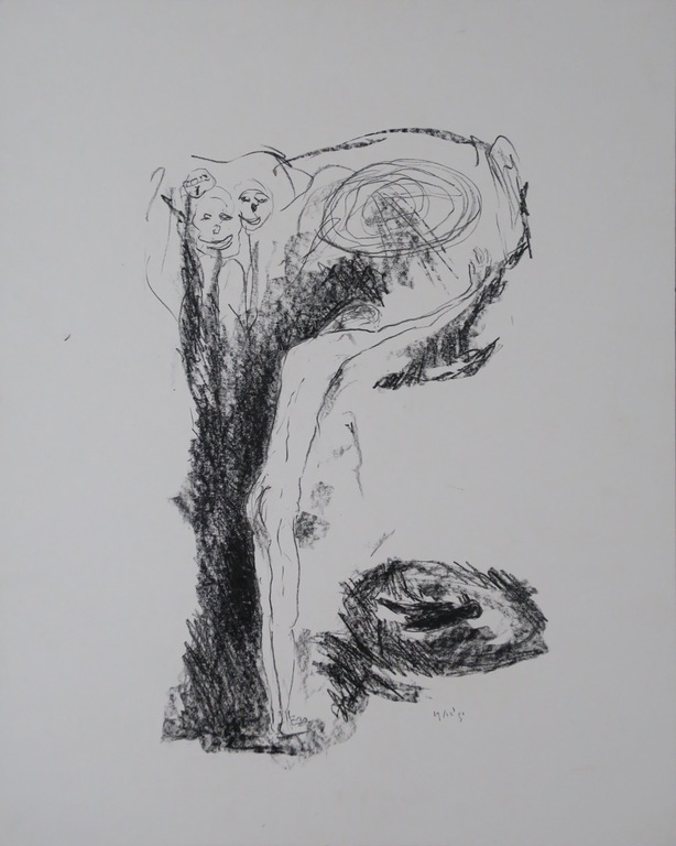 Hans Kuijs: Potlood- en krijttekening, Figuur en kraai kopen? Bied vanaf 1!