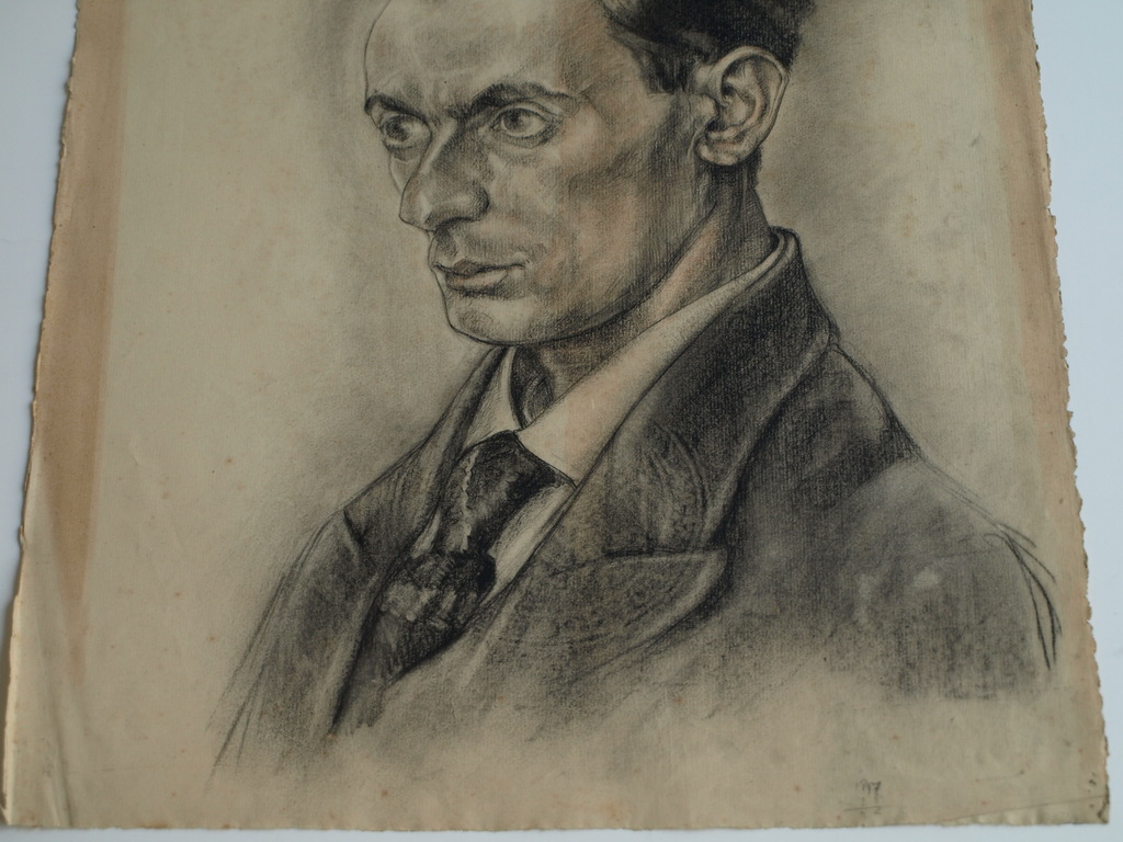 Onbekend : Tekening , Portret streng kijkende man – ca 1920  kopen? Bied vanaf 1!