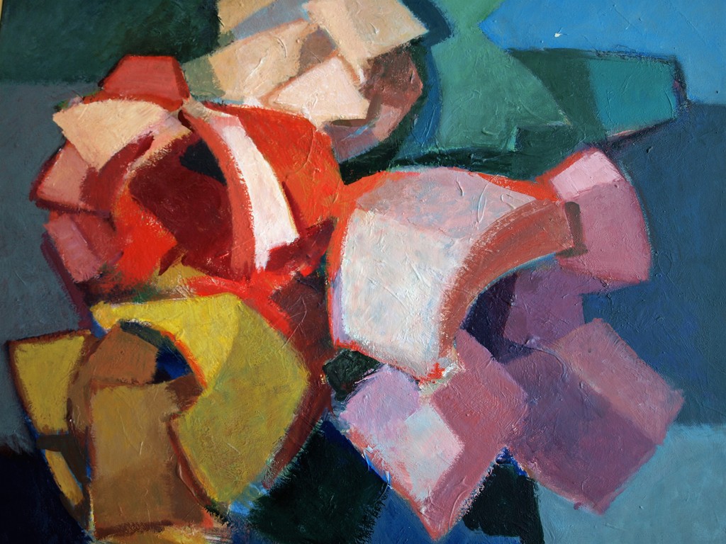 Onduidelijke signatuur : Olieverf op doek , Rozen in blauwe vaas - GROOT  kopen? Bied vanaf 1!