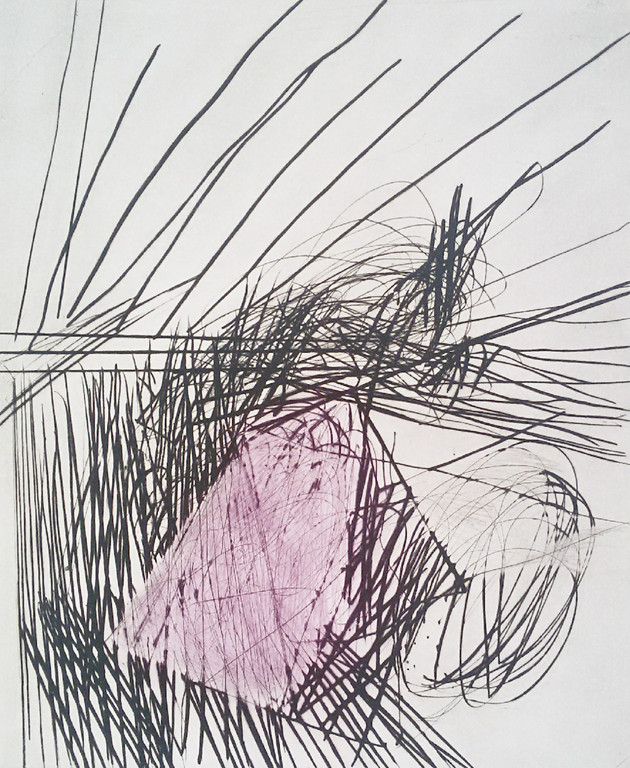 Ger Lataster - Compositie in zwart en roze, droge naald ets met aquatint (groot) verkocht voor € 150!