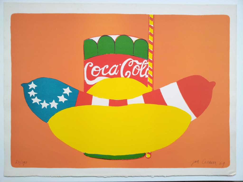 Jan Cremer: kleurenlitho, Hot Dog USA (1969), gesigneerd kopen? Bied vanaf 500!
