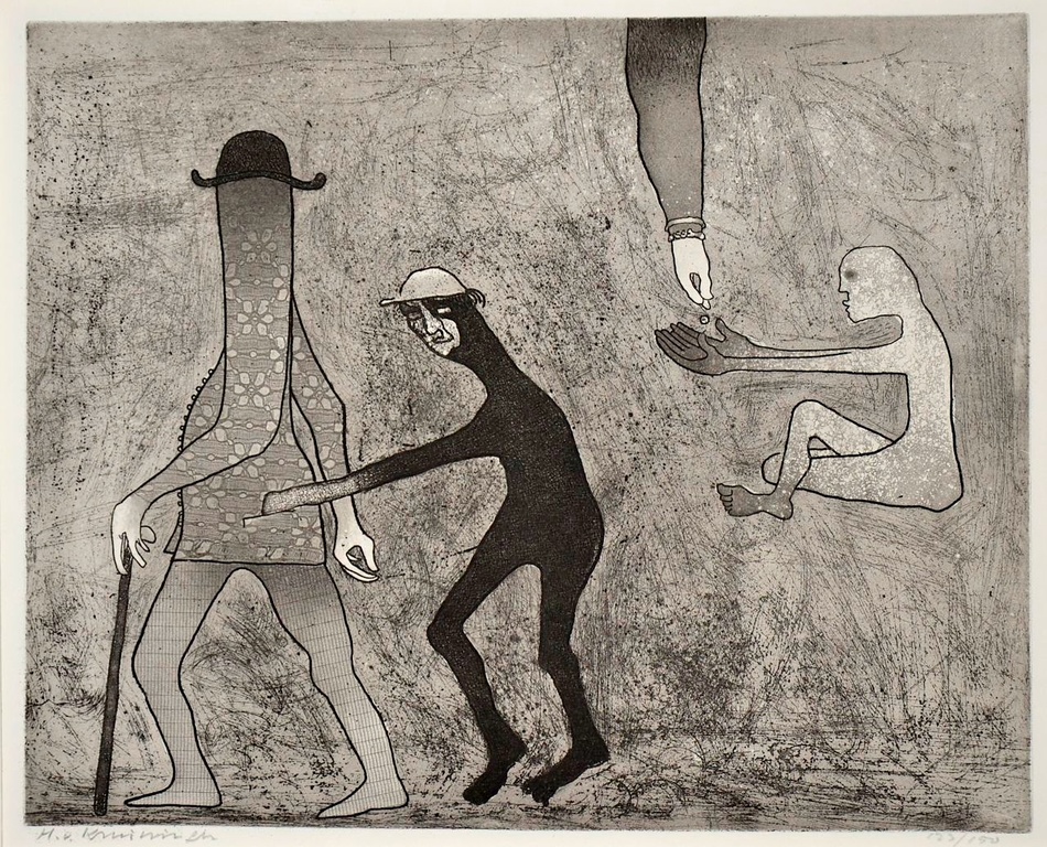 Harry van Kruiningen: Ets. De zakkenroller en de bedelaar verkocht voor € 120!