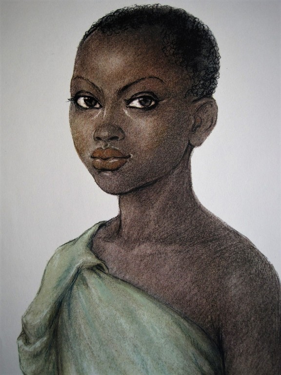  Uniek Aquarel "Watutsi vrouw Ruanda Afrika" van gerenommeerd tekenares kopen? Bied vanaf 1!