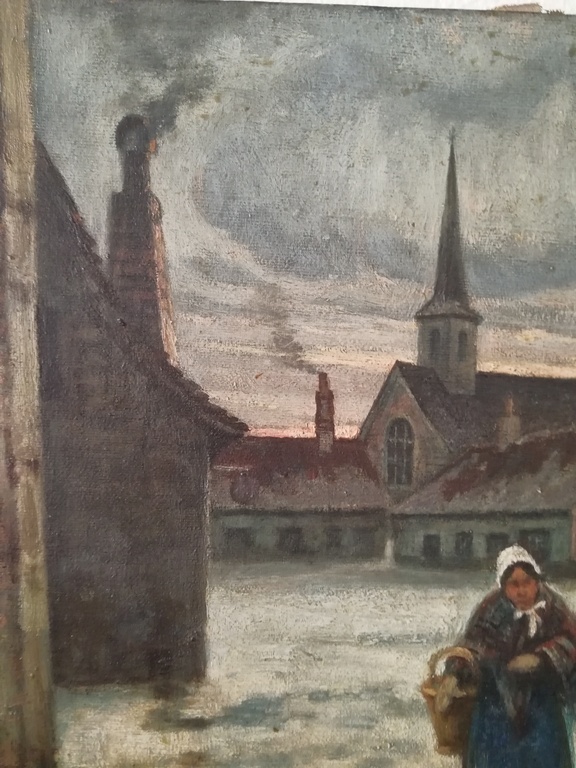 onbekend kunstenaar - olieverf op doek - oude dame in besneeuwd dorp kopen? Bied vanaf 1!